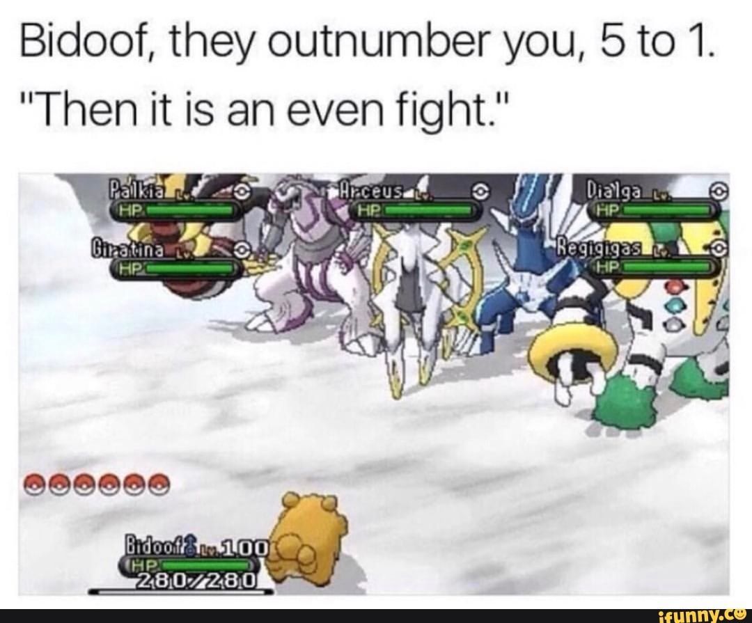 Bidoof versus a group of legendary pokemon