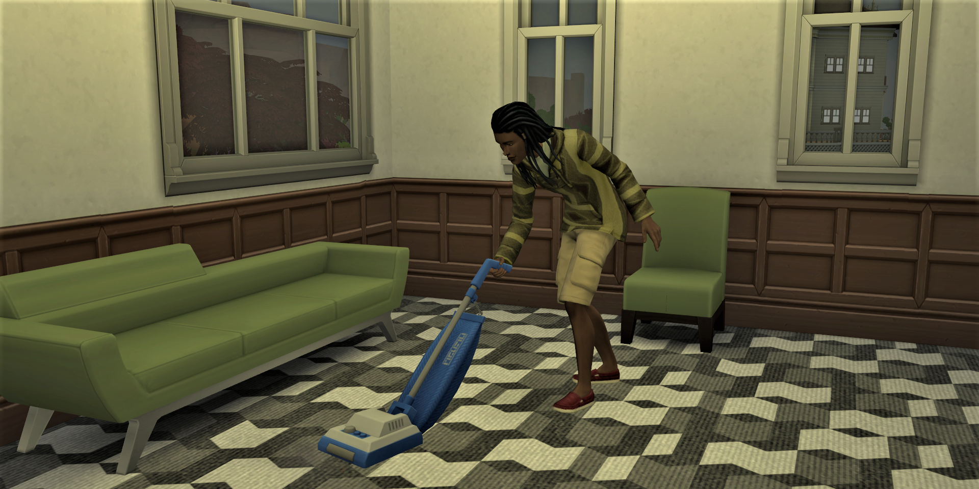 The Eclectic Arts household uses a vacuum from The Sims 4's Bust the Dust kit