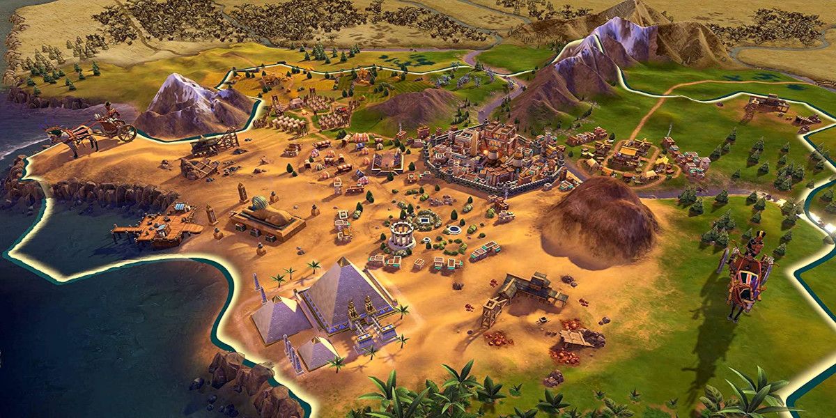 A coastal city with districts in Civilization 6