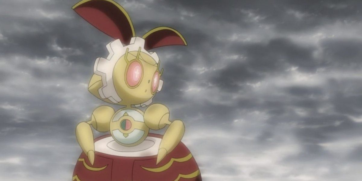 Shiny Magearna with clouds.