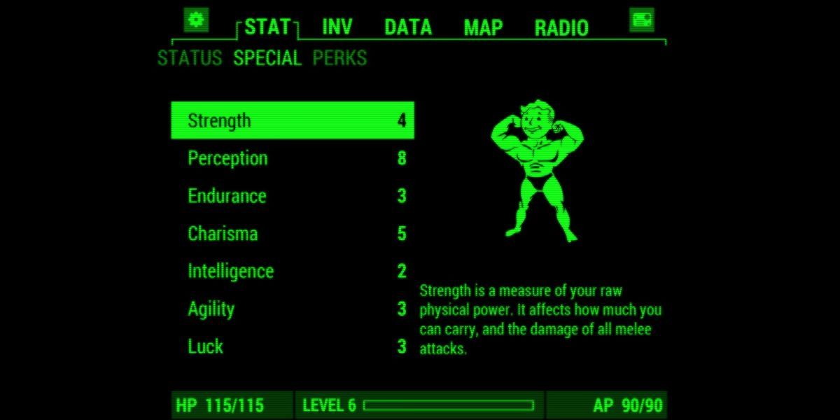The SPECIAL Stats screen in Fallout 4