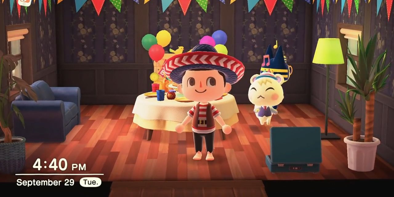 A photo of Marshal taken on his birthday in Animal Crossing: New Horizons