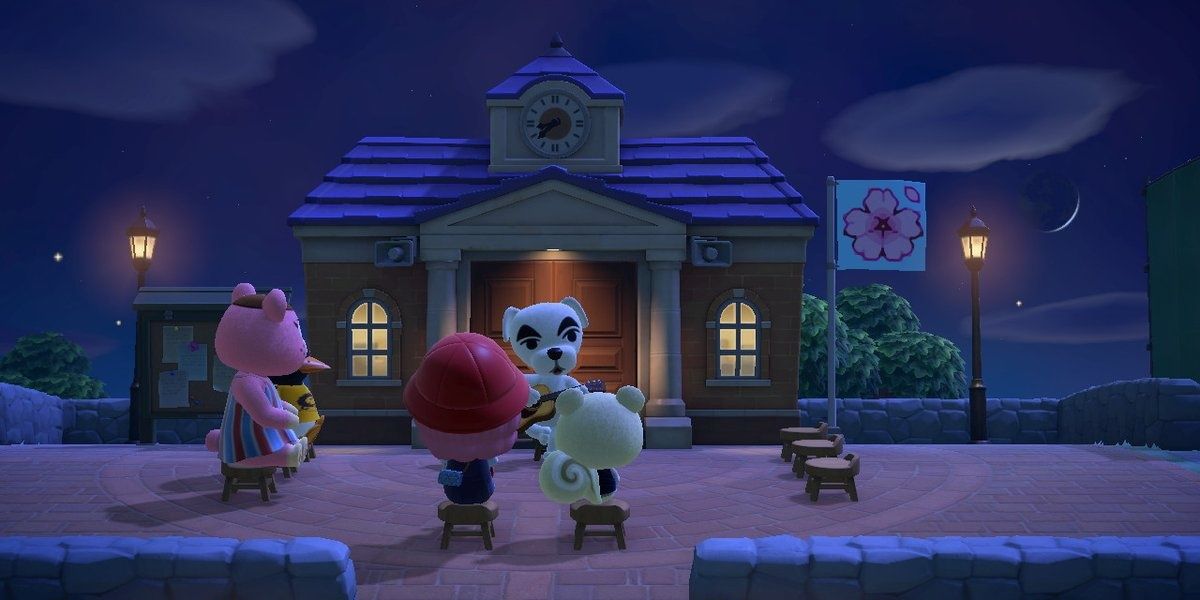Marshal enjoying some K.K. Slider in Animal Crossing: New Horizons
