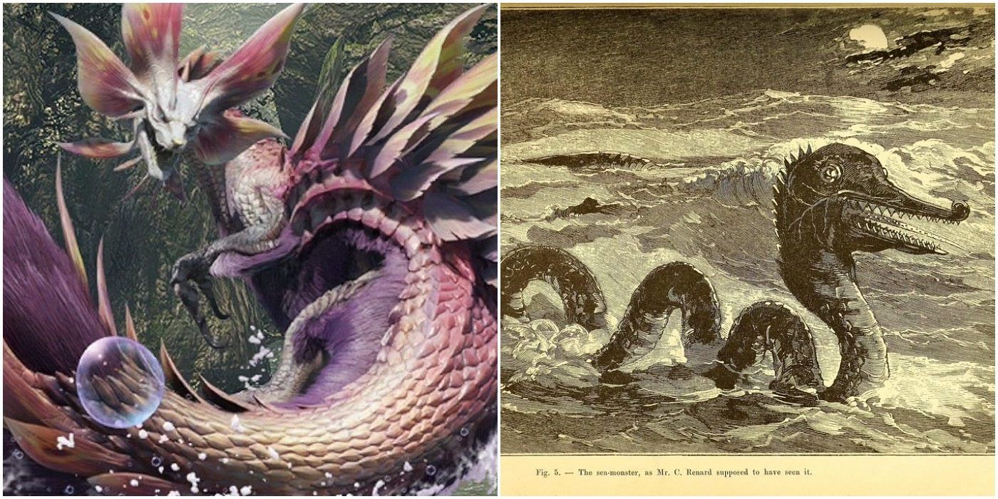 mizutsune and a sea serpent from monster hunter