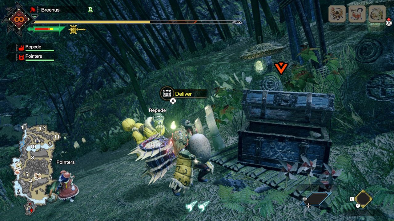 A player carrying a gargwa egg in Monster Hunter Rise.