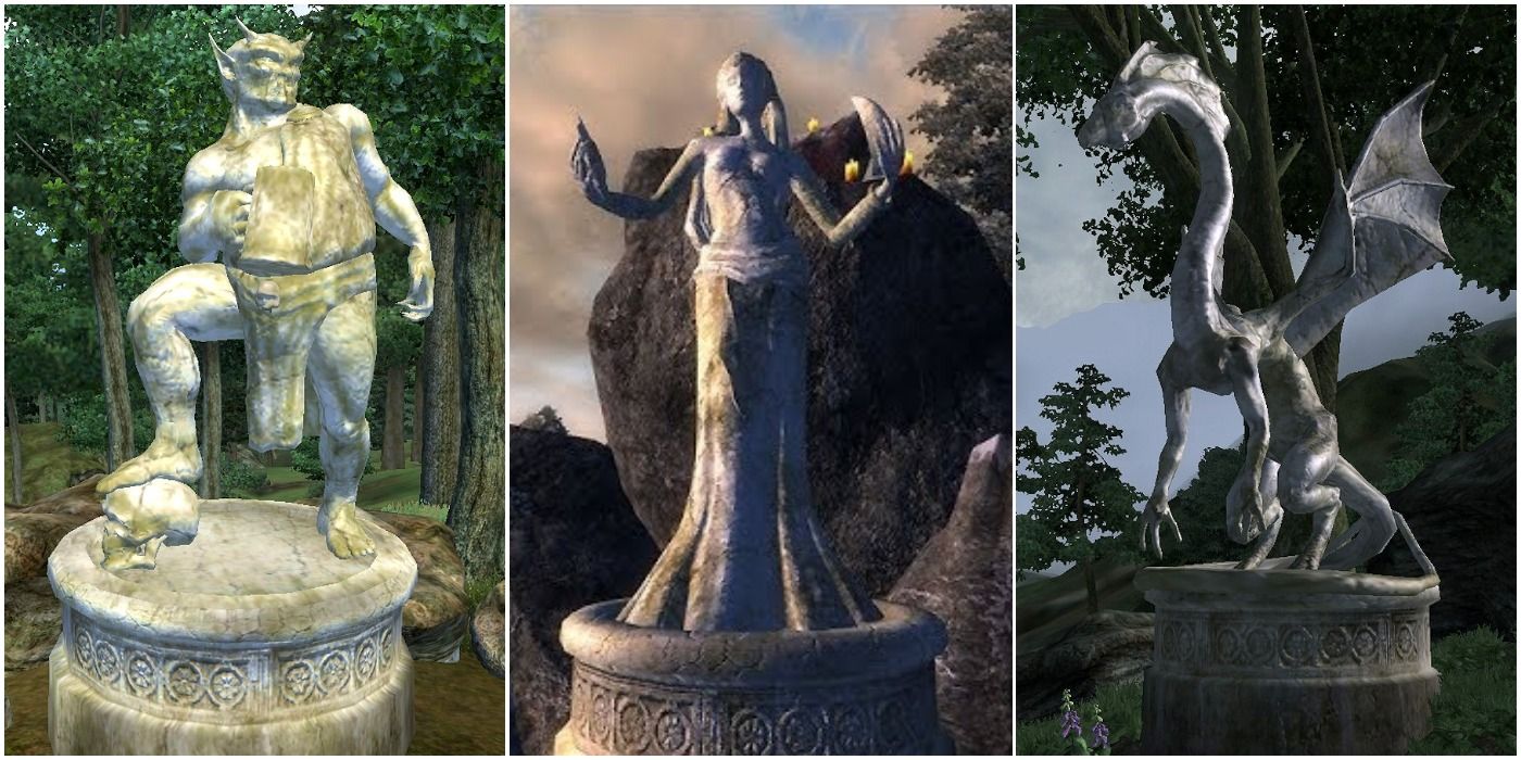 From left to right: The shrines of Sanguine, Azura and Peryite in Oblivion