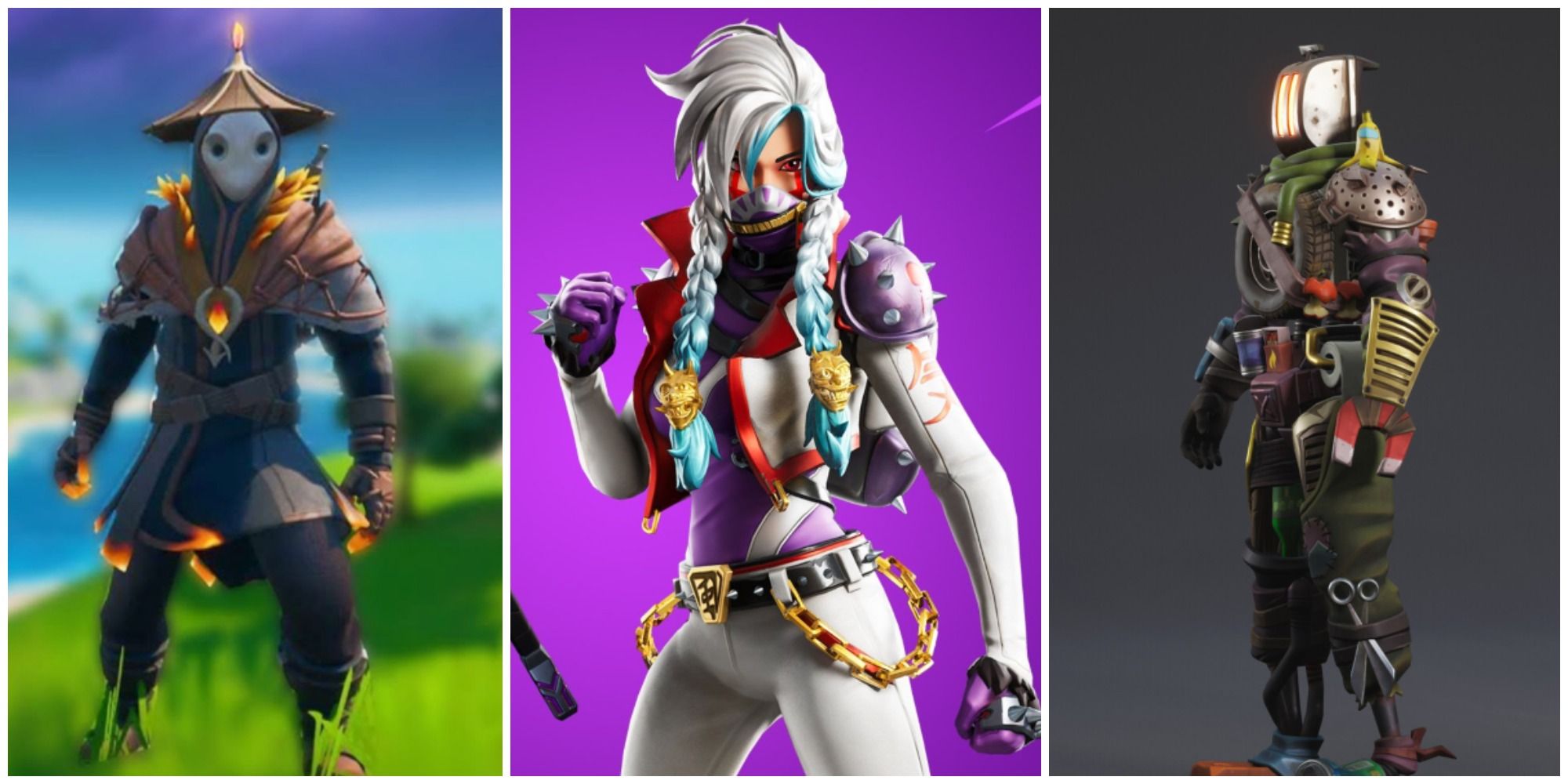 A collage of three different skins featured in the article.