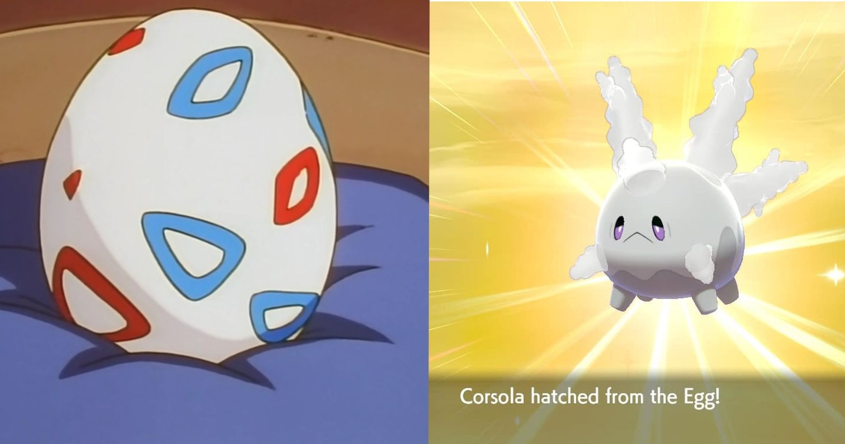 Pokemon egg and a corsola hatched from an egg