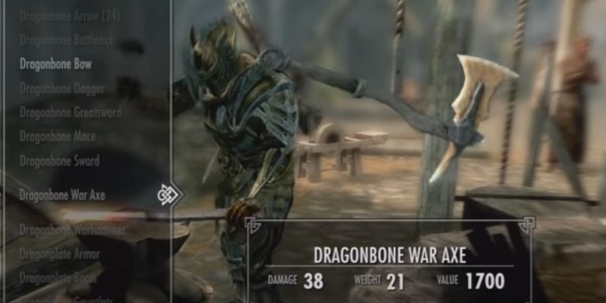 dragonbone war axe at forge, skyrim