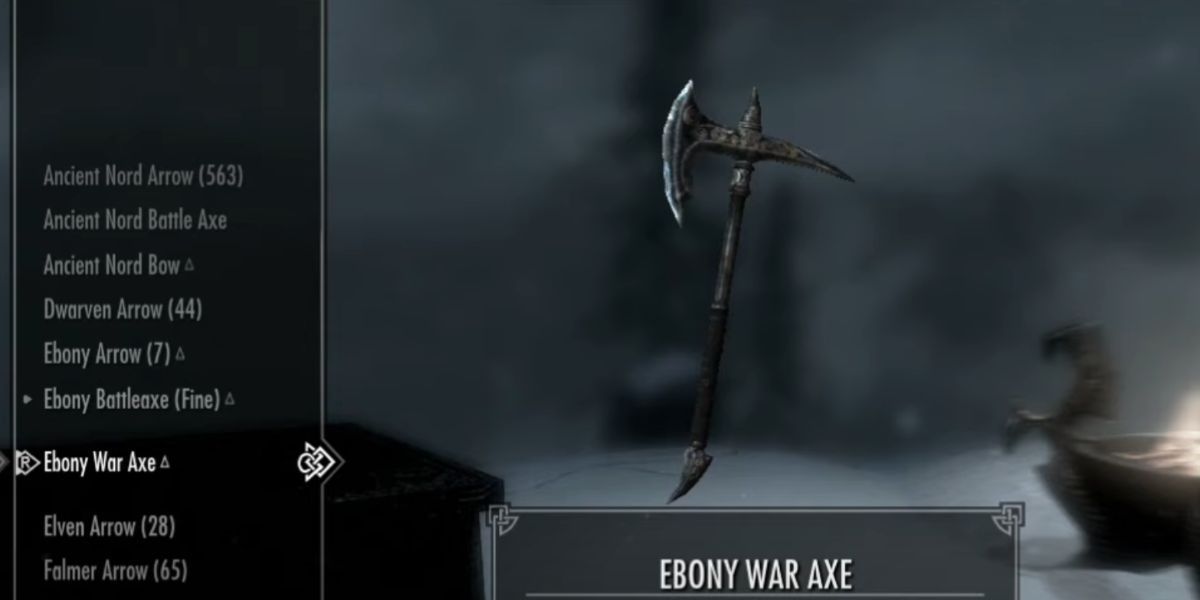 ebony war axe in skyrim inventory