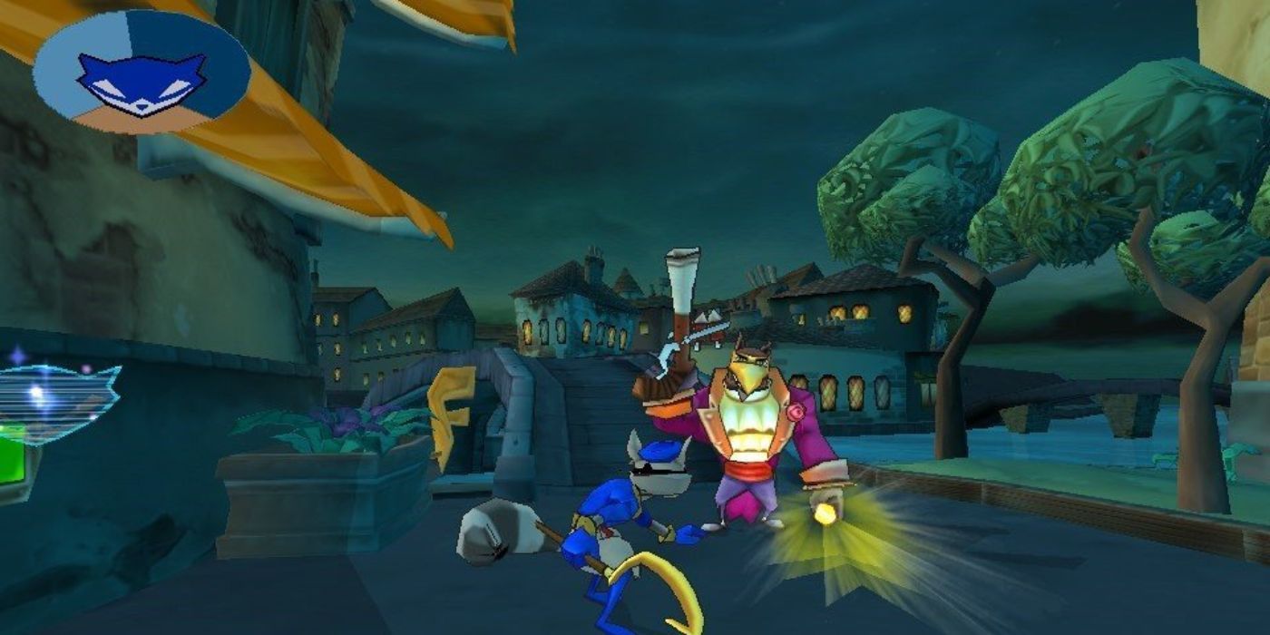 Sly Cooper walks by a guard in Venice, Italy in Sly 3: Honor Among Thieves