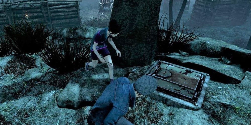 dead by daylight: Feng and Quentin waiting by the hatch