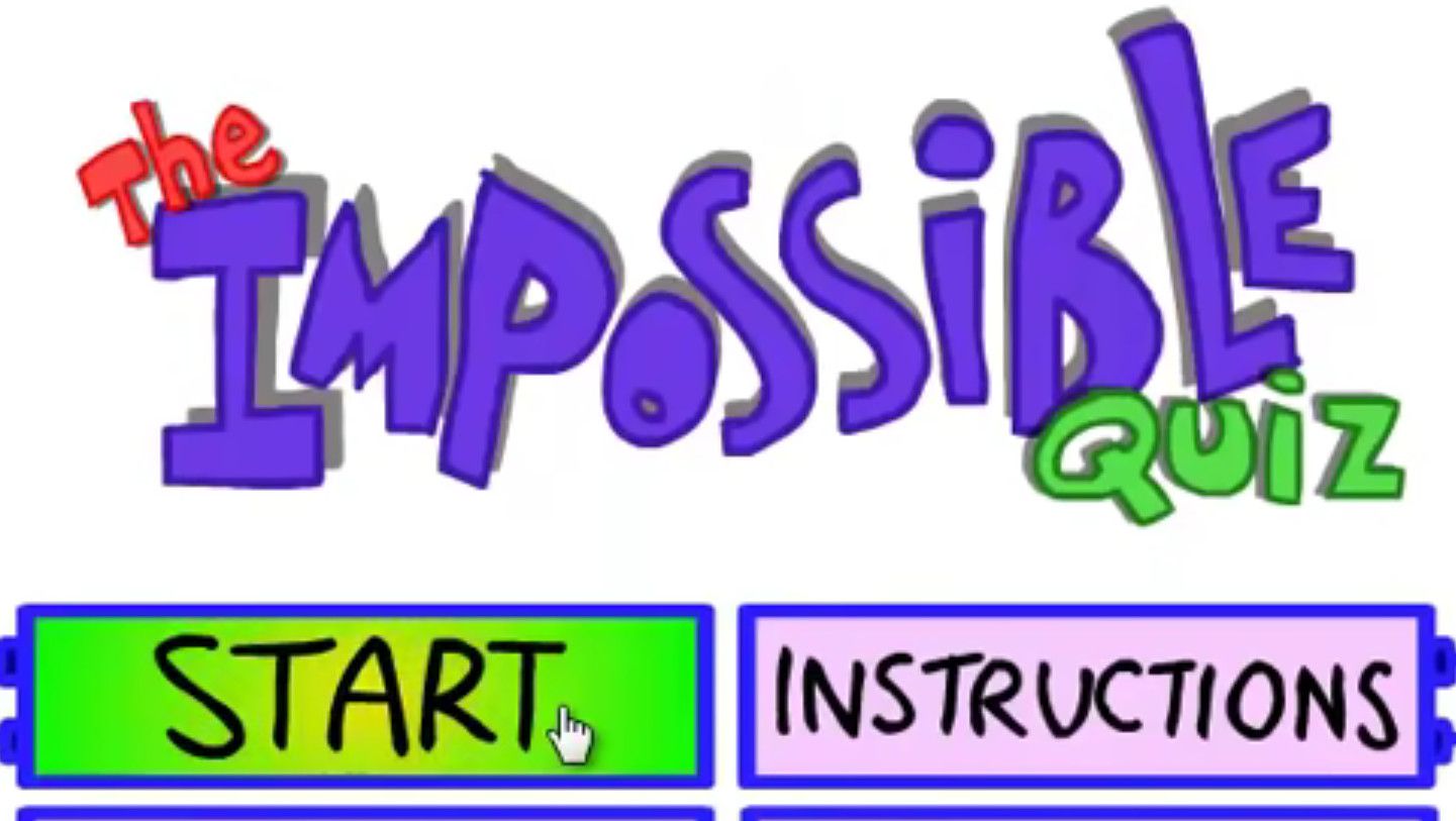 the start screen of the impossible quiz flash game