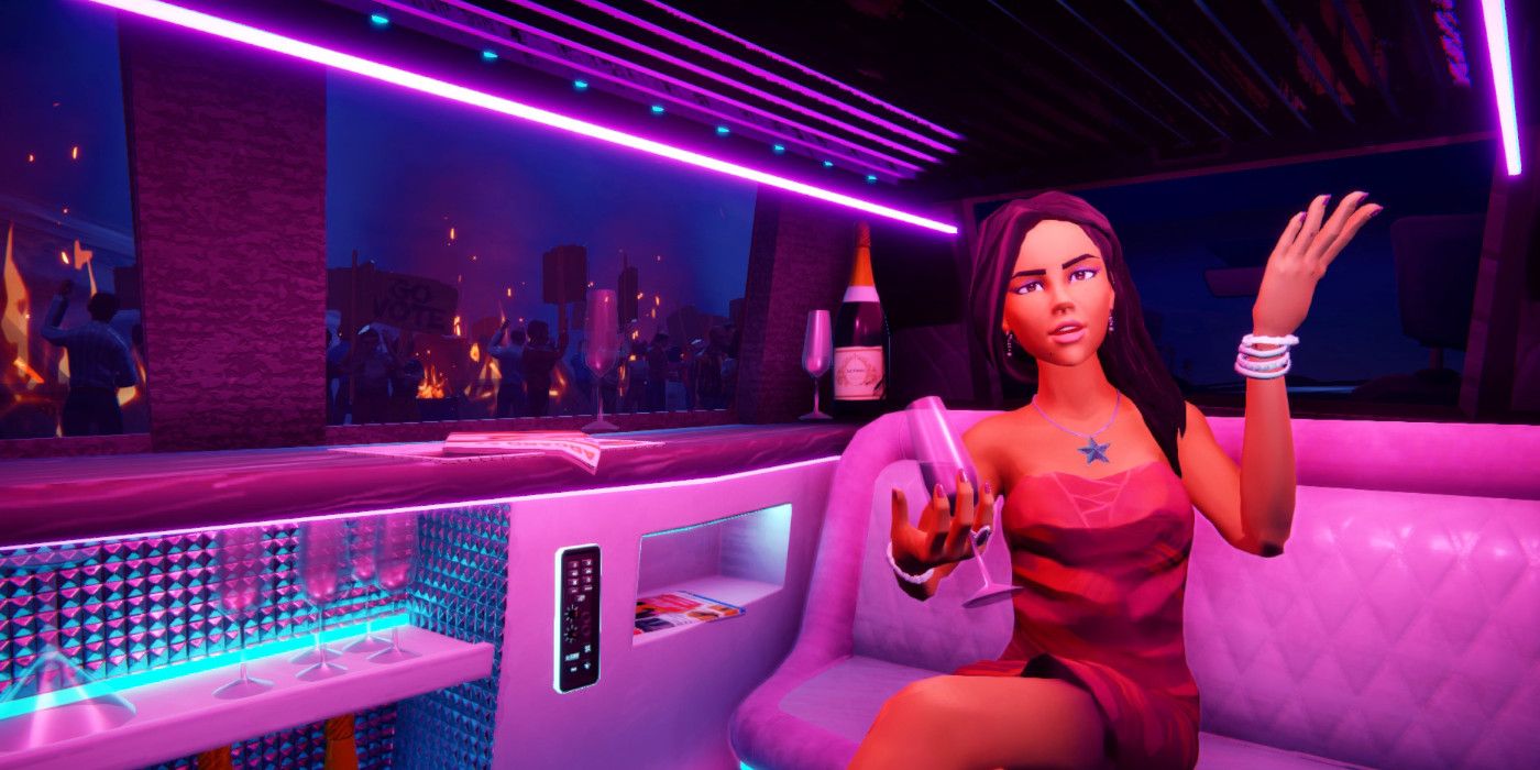 a woman sat in a booth in a purple neon lit club