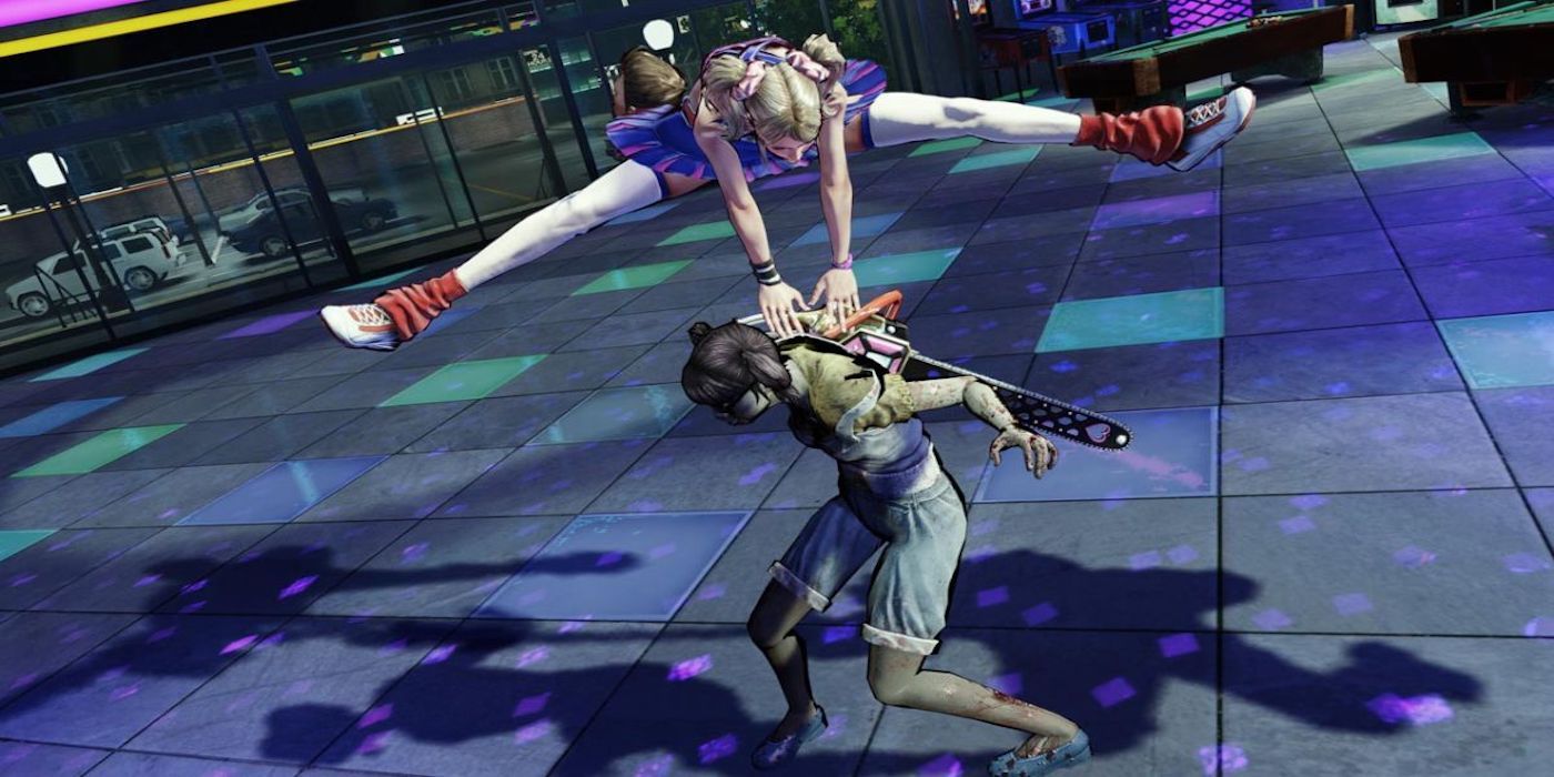 Fighting a zombie in Lollipop Chainsaw