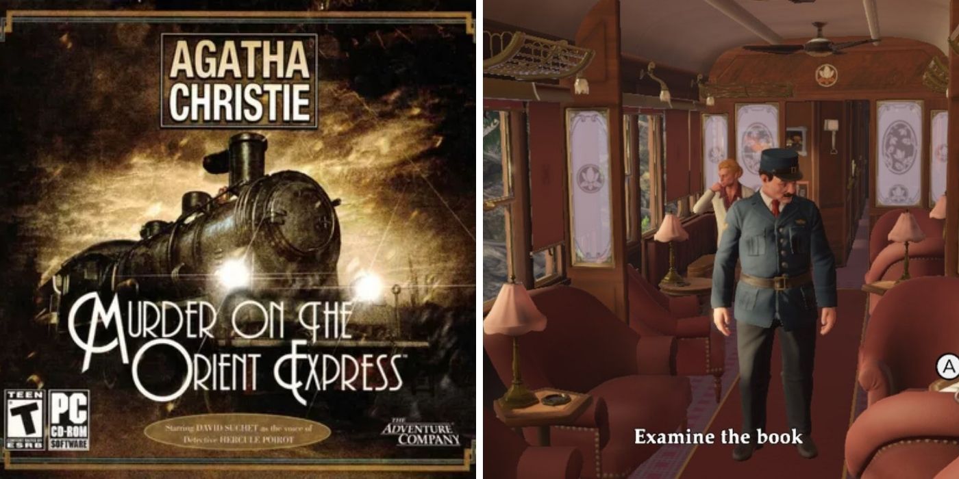 the games cover and a shot of investigating the train