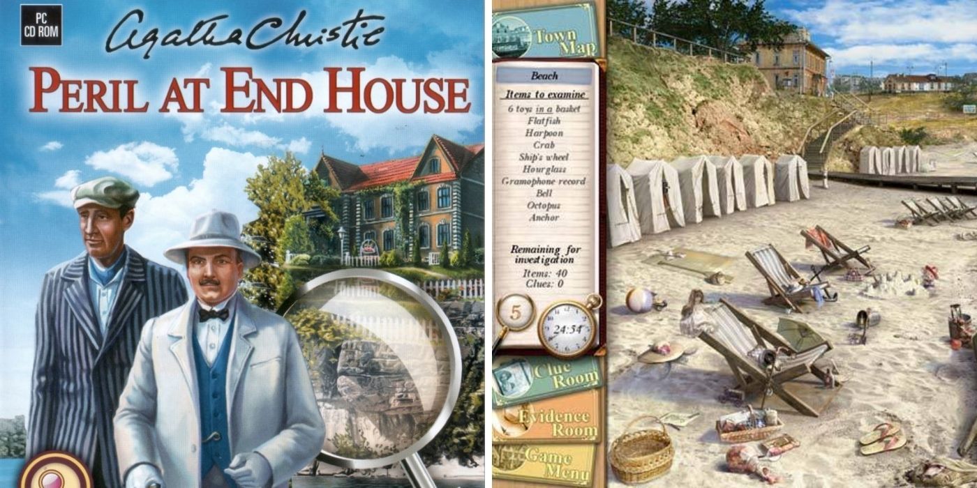 Agatha Christie Peril At End House cover and example of hidden object gameplay