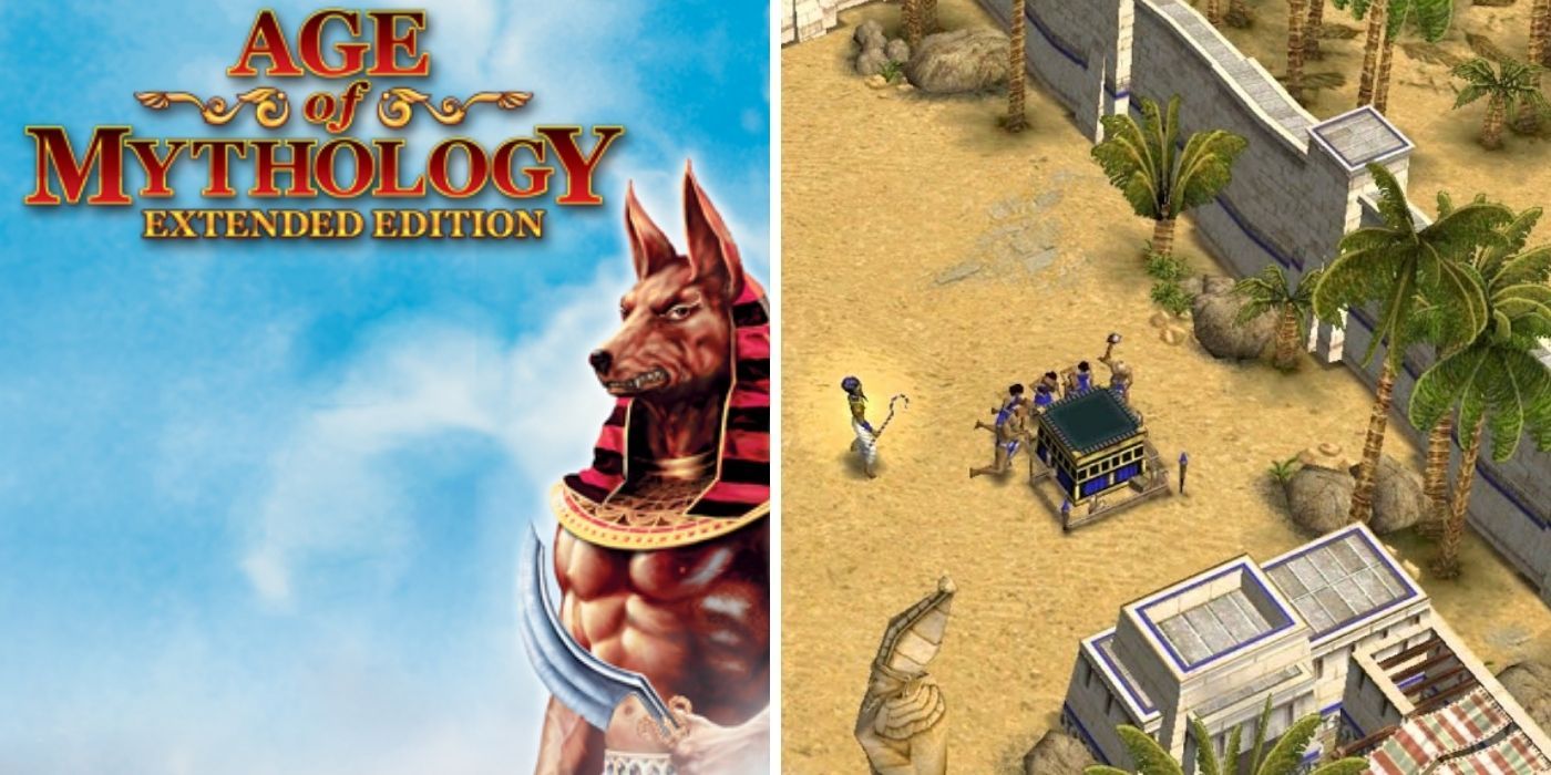 Age Of Mythology Anubis on cover with gameplay showing Rameses and Army