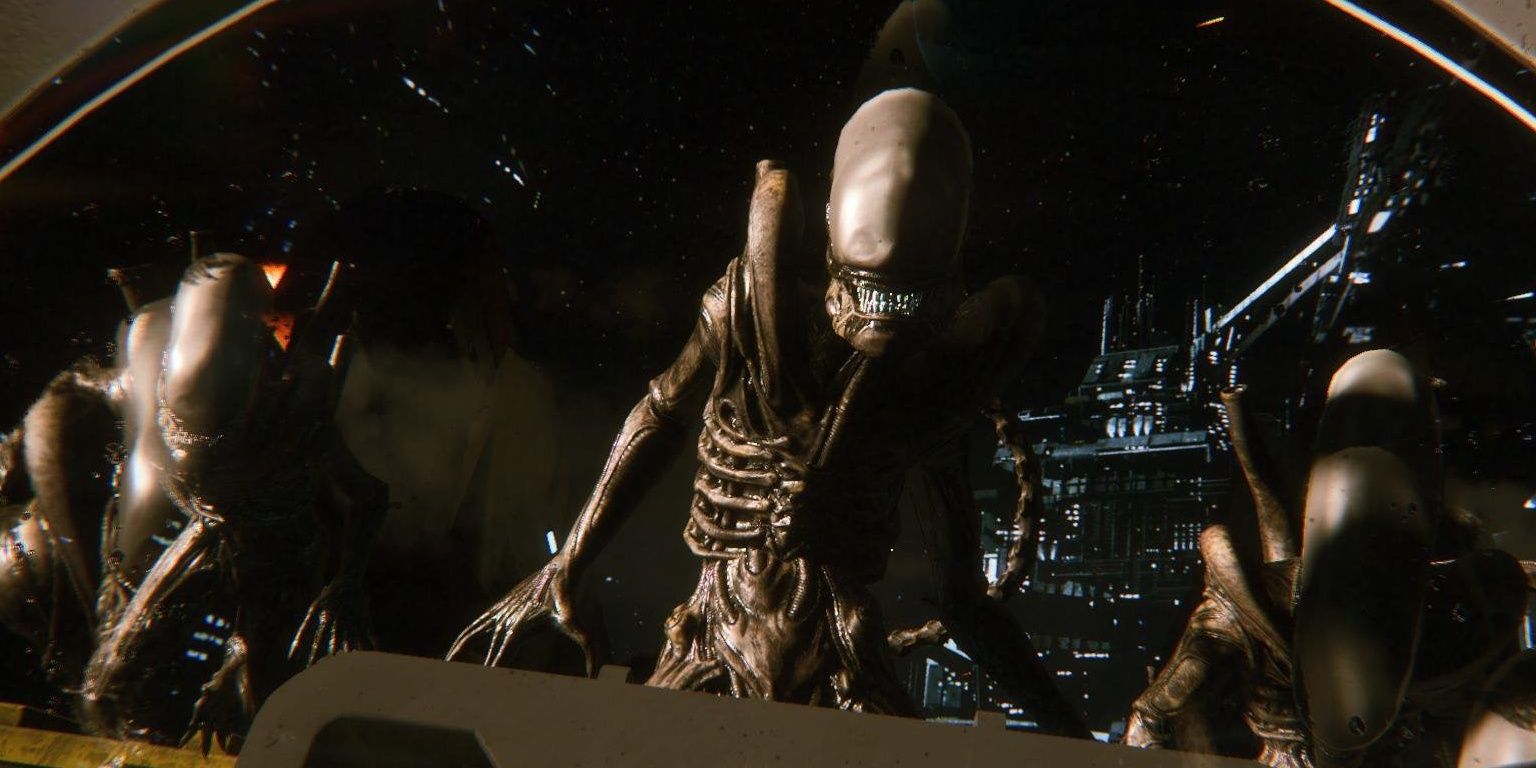 Alien Isolation Multiple Xenomorphs In Space Cutscene Screenshot