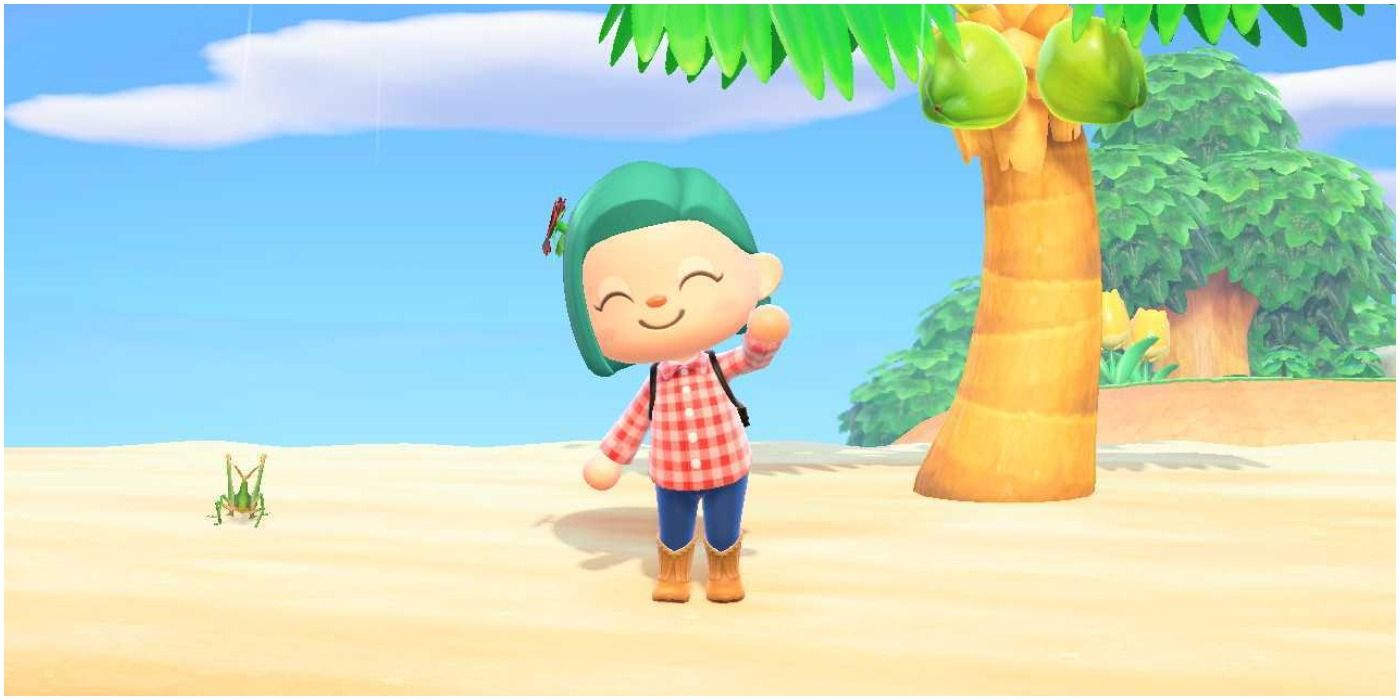Animal Crossing New Horizons Happy Villager Blue Hair Beach Coconut Tree