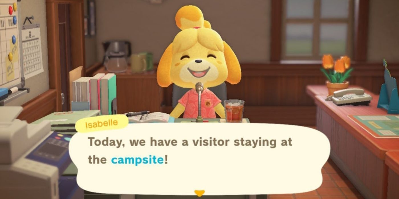 Animal Crossing New Horizons Isabelle making morning announcements
