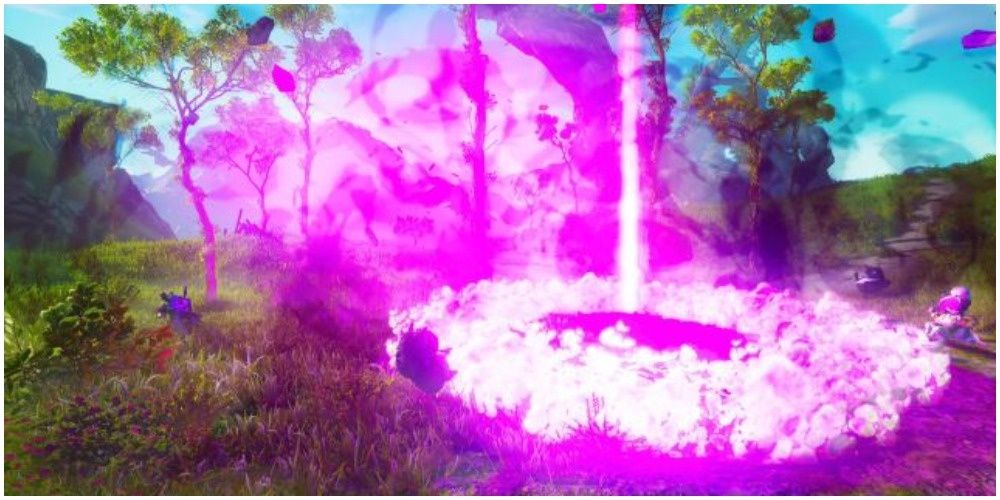 Player summoning in the Skyspark Mutation. A deadly blast from above. A giant pink shockwave is pictured.