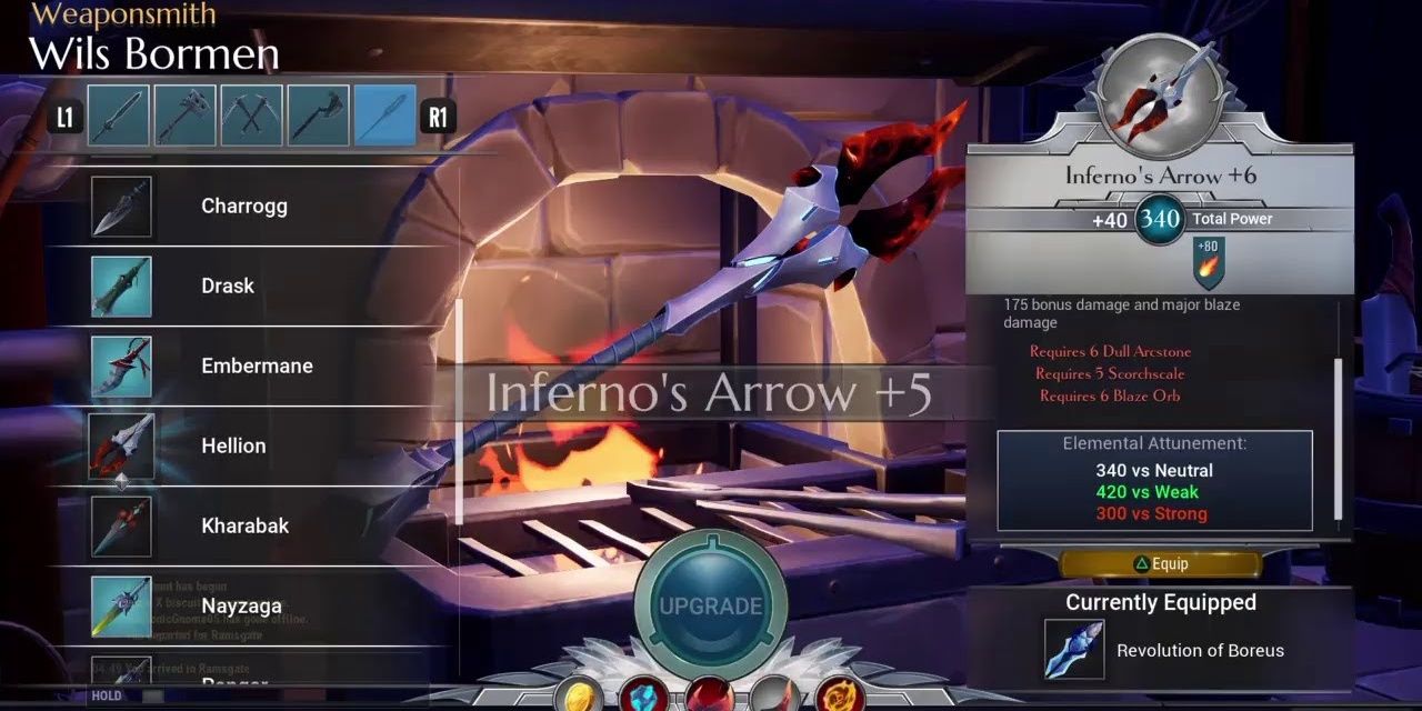 Inferno's Arrow weapon in Dauntless weaponsmith