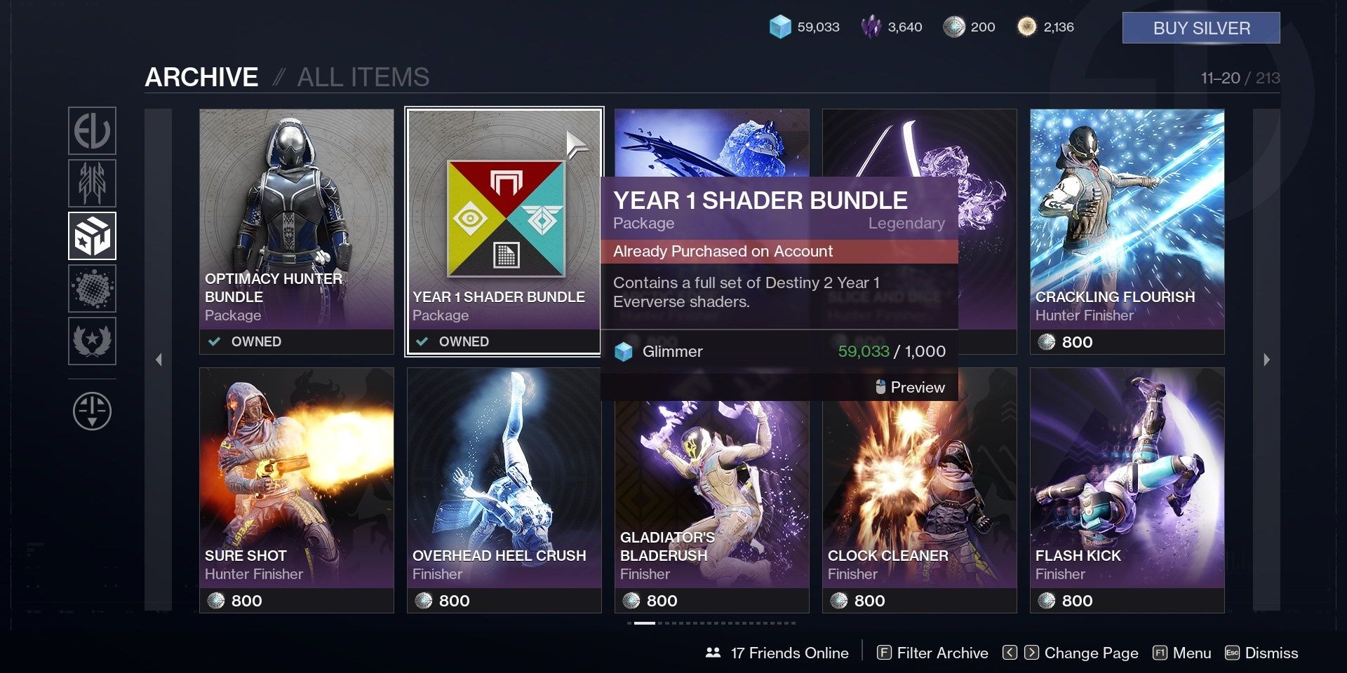 Destiny 2 Eververse Year 1 Shader Bundle