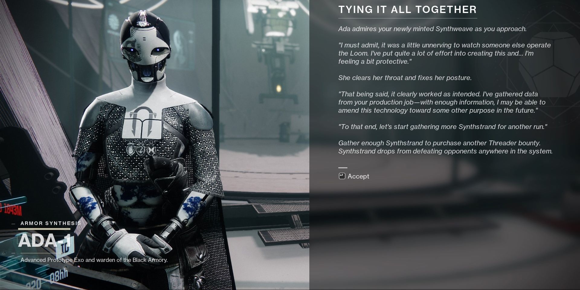 Destiny 2 Tying It All Together Synthstrand Dialogue