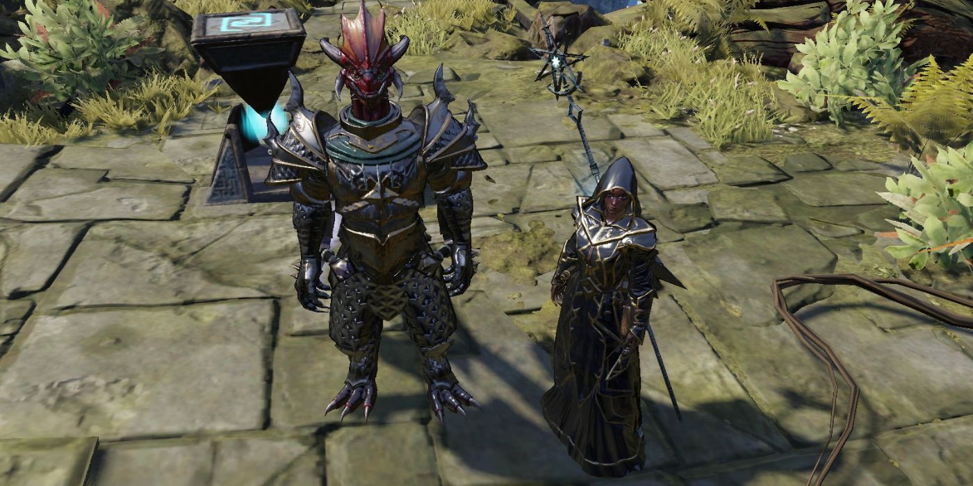 Divinity Original Sin 2 Lizard character in armor and human character in mage robes