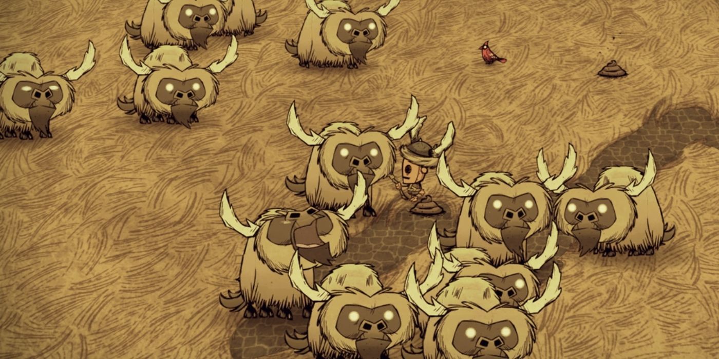 Don't Starve: A herd of Beefalo