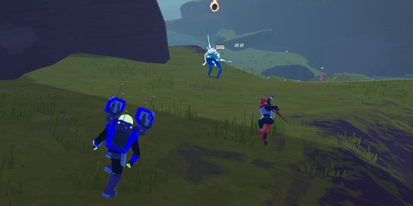 Engineer and Huntress in a cooperative multiplayer game attacking enemies