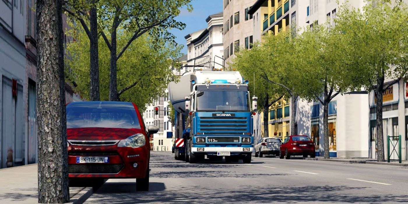 A large truck drives down the street in Paris in Euro Truck Simulator 2