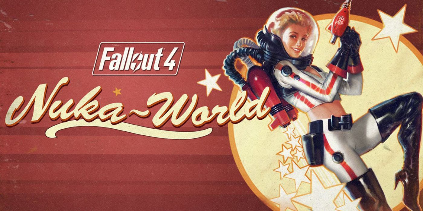 Fallout 4 Nuka World Art, Showing a woman dressed in a space suit holding a soda bottle like a weapon