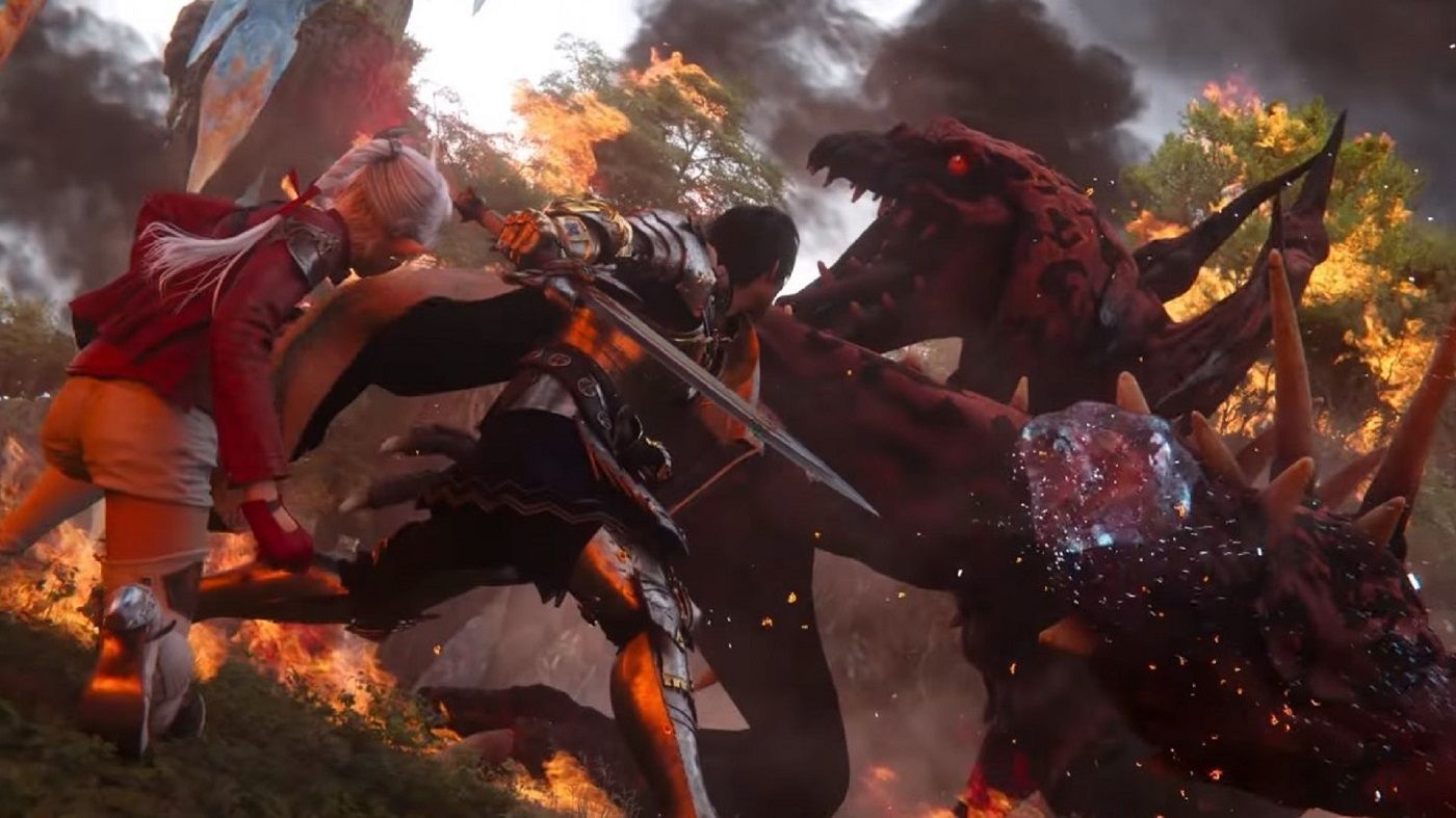 Final Fantasy 14 Endwalker trailer showcasing battle with a dragon