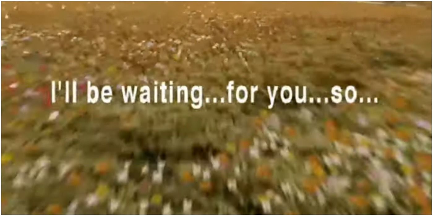 Scene from Final Fantasy 8's opening cutscene with the text "I'll be waiting... for you... so..."