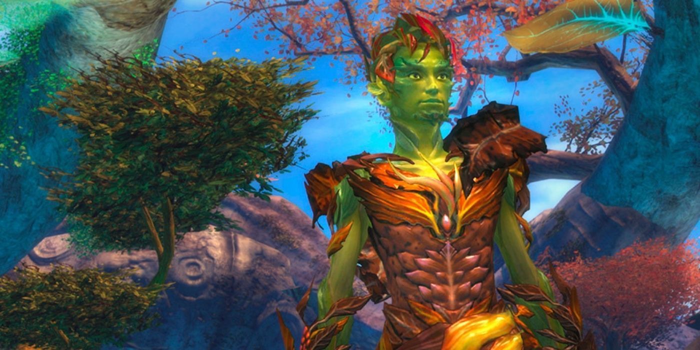 Guild Wars 2 Sylvari - Male Green Sylvari Wearing Armour and Standing In the Grove