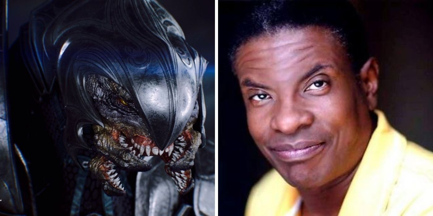 Halo Split Image Arbiter's Head and Neck on Left, Keith David Portrait of head and neck on Right