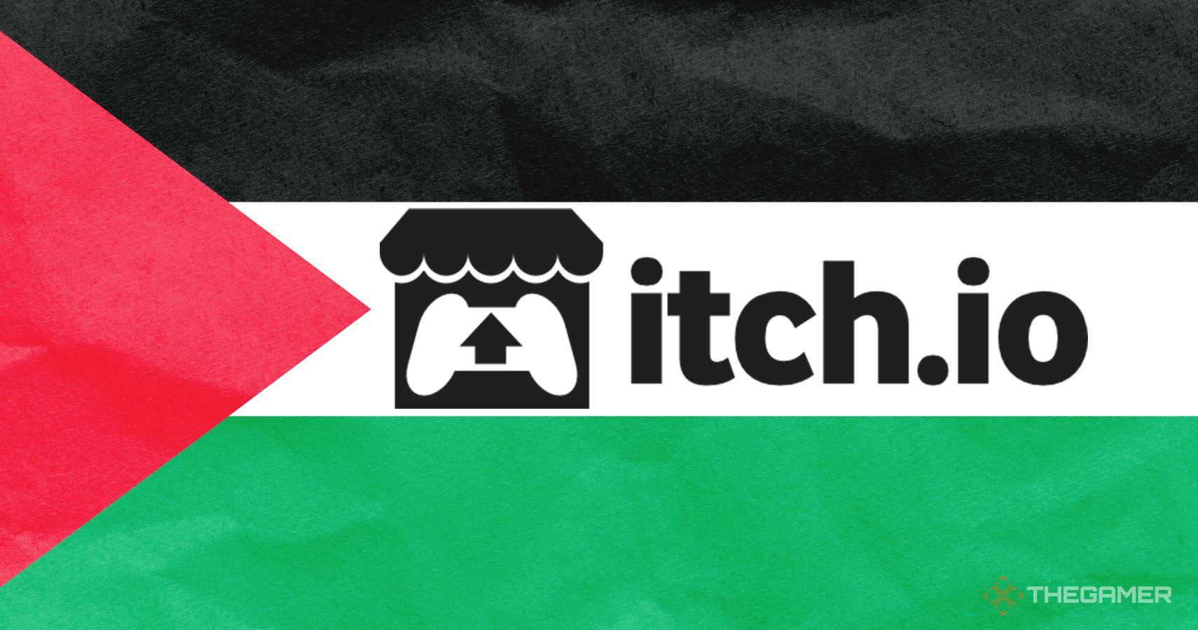 the itch.io logo on the flag of palestine
