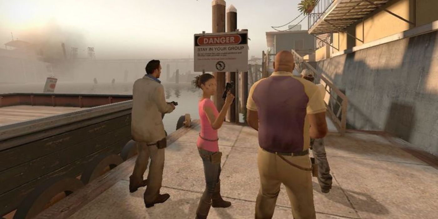 The Left 4 Dead 2 survivors (from left to right) Nick, Rochelle, Coach and Ellis arrive in New Orleans