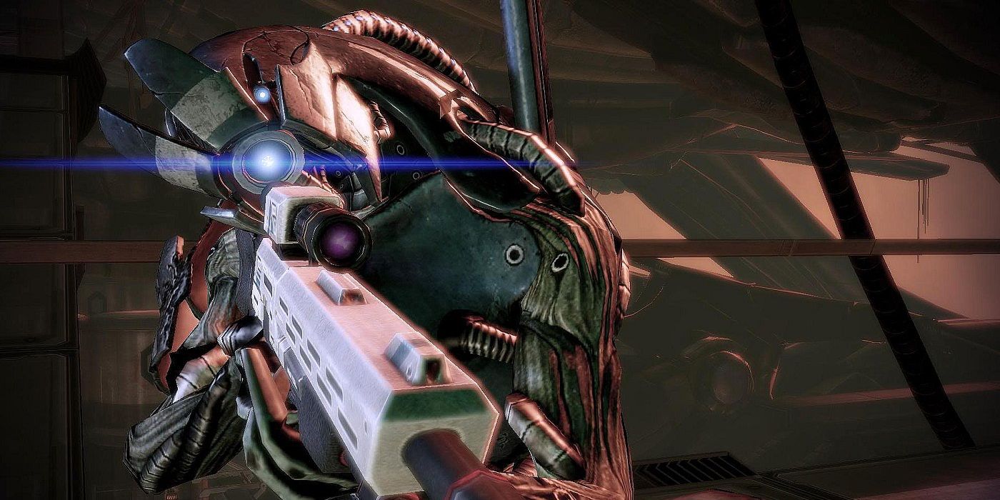 Mass Effect 2 Legendary Edition Screenshot Of Legion Aiming Sniper