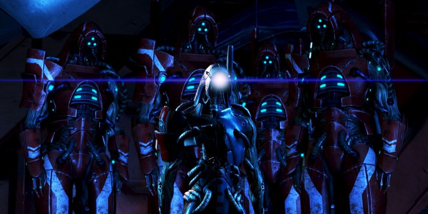Legion stands in front of several geth primes that are ready to help fight the Reapers in ME 3
