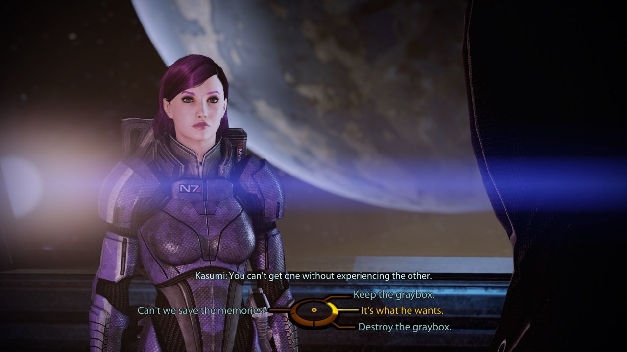 Mass Effect 2, Shepard choosing whether to keep or destroy the graybox