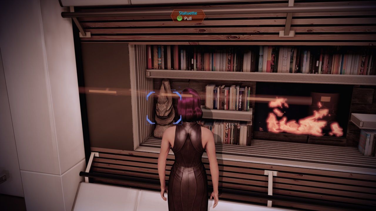 Mass Effect 2, Shepard examining the statue next to the fireplace