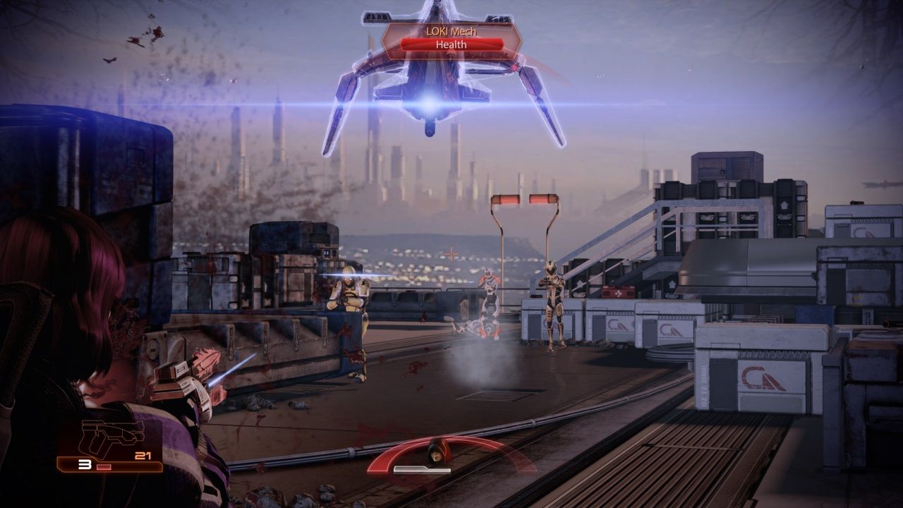 Mass Effect 2, Shepard fighting Hock in his gunship