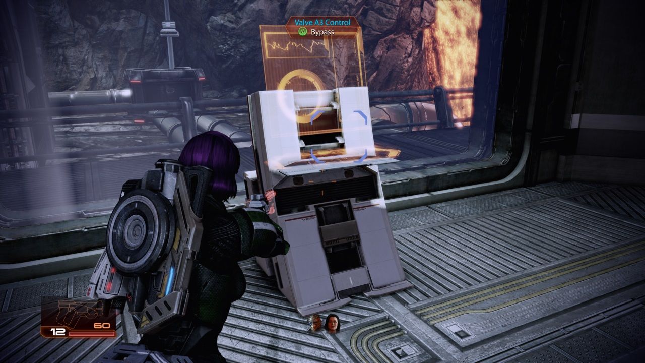 Mass Effect 2 Shepard interacting with the Valve A3 Control
