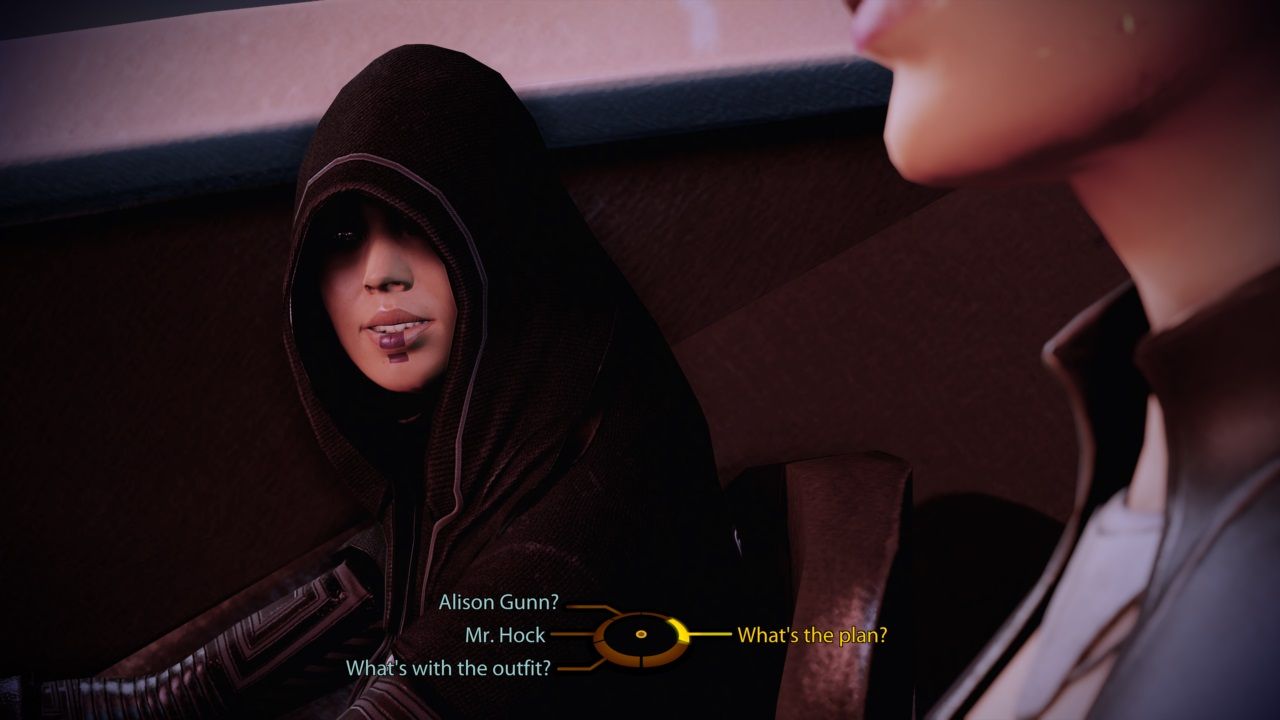 Mass Effect 2, Shepard speaking with Kasumi in the shuttle