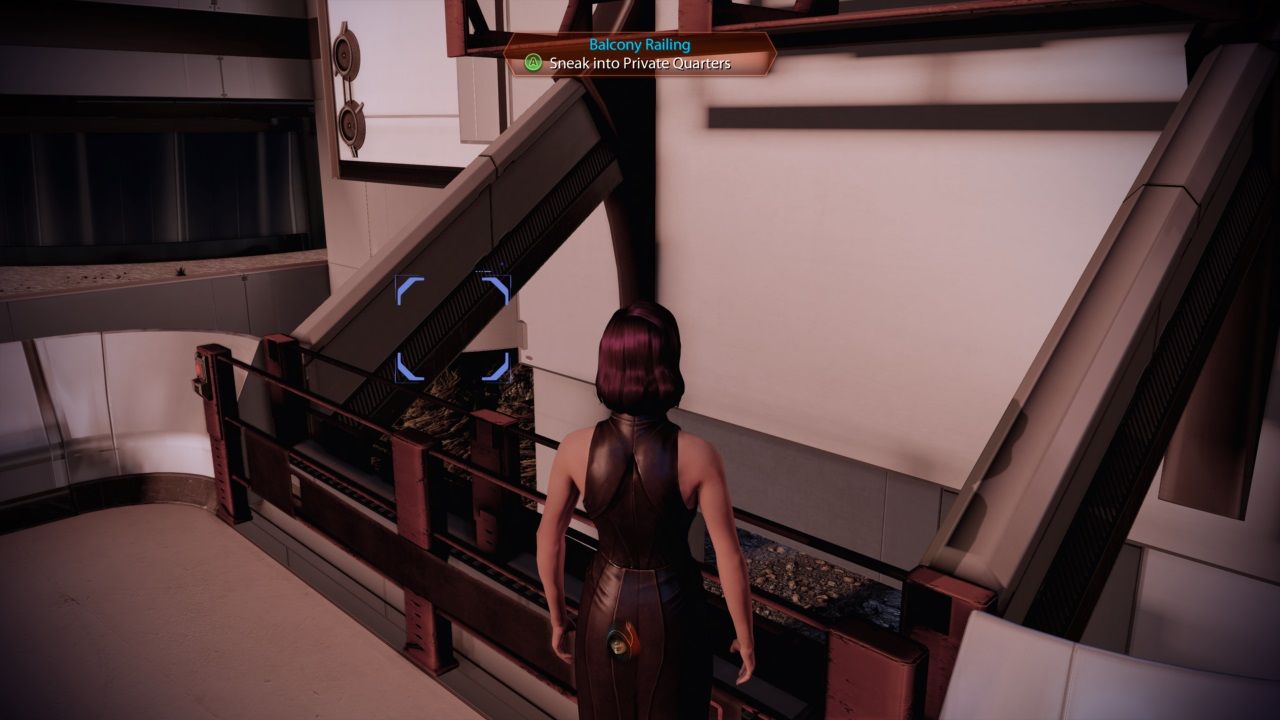 Mass Effect 2, Shepard using the railing to break into Hock's room