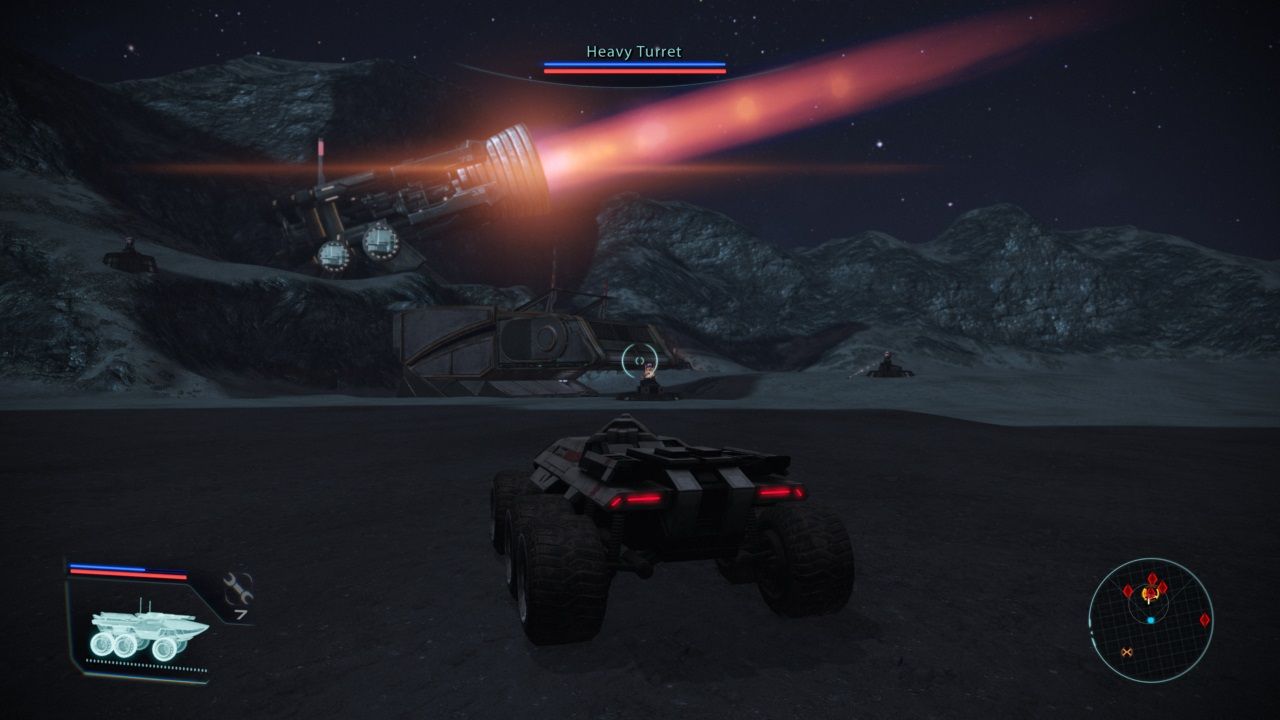 Mass Effect Asteroid X57 approaching turrets in Mako