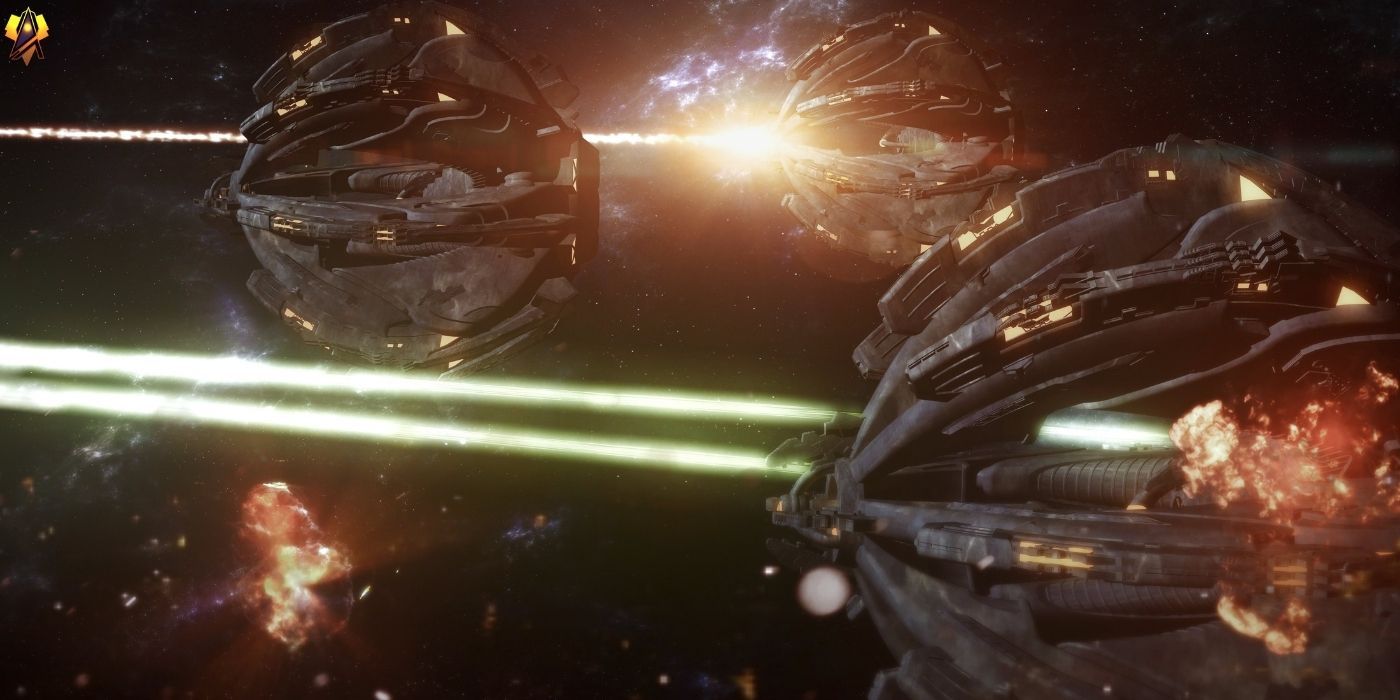 Mass Effect - Fan art of Zha'Til sphere ships in combat in outerspace